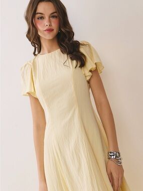 Flutter short sleeves flowy hem midi dress